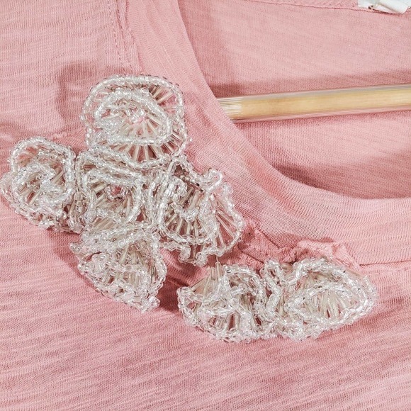 J. Crew Rose Bead Embellished Short Sleeve Top Pink Size XS - Picture 2 of 9